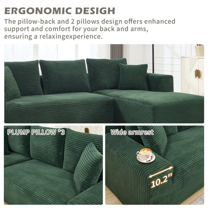 Modular Sectional Sofa Couches L - Shape Couch 2Seat Modular Sofa Memory Foam Sectional Couches for Living Room, Cloud Couch with Oversized Chaise (Green, Stripe (Right Facing Chaise)) - 1st Choice Furniture Direct