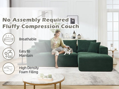 Modular Sectional Sofa Couches L - Shape Couch 2Seat Modular Sofa Memory Foam Sectional Couches for Living Room, Cloud Couch with Oversized Chaise (Green, Stripe (Right Facing Chaise)) - 1st Choice Furniture Direct