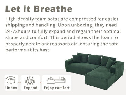 Modular Sectional Sofa Couches L - Shape Couch 2Seat Modular Sofa Memory Foam Sectional Couches for Living Room, Cloud Couch with Oversized Chaise (Green, Stripe (Right Facing Chaise)) - 1st Choice Furniture Direct