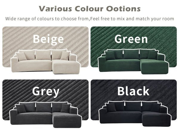 Modular Sectional Sofa Couches L - Shape Couch 2Seat Modular Sofa Memory Foam Sectional Couches for Living Room, Cloud Couch with Oversized Chaise (Green, Stripe (Right Facing Chaise)) - 1st Choice Furniture Direct