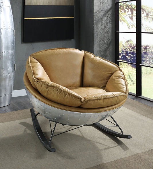 Morocco Brown Top Grain Leather Rocking Chair - 1st Choice Furniture Direct
