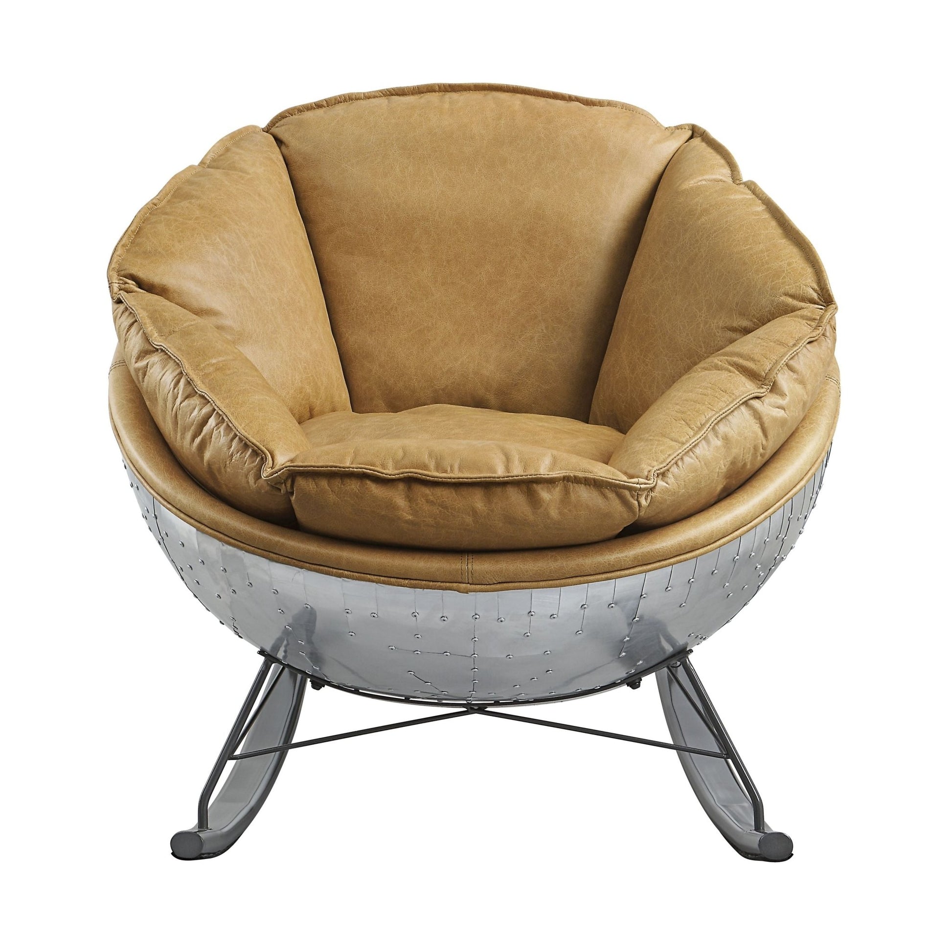 Morocco Brown Top Grain Leather Rocking Chair - 1st Choice Furniture Direct