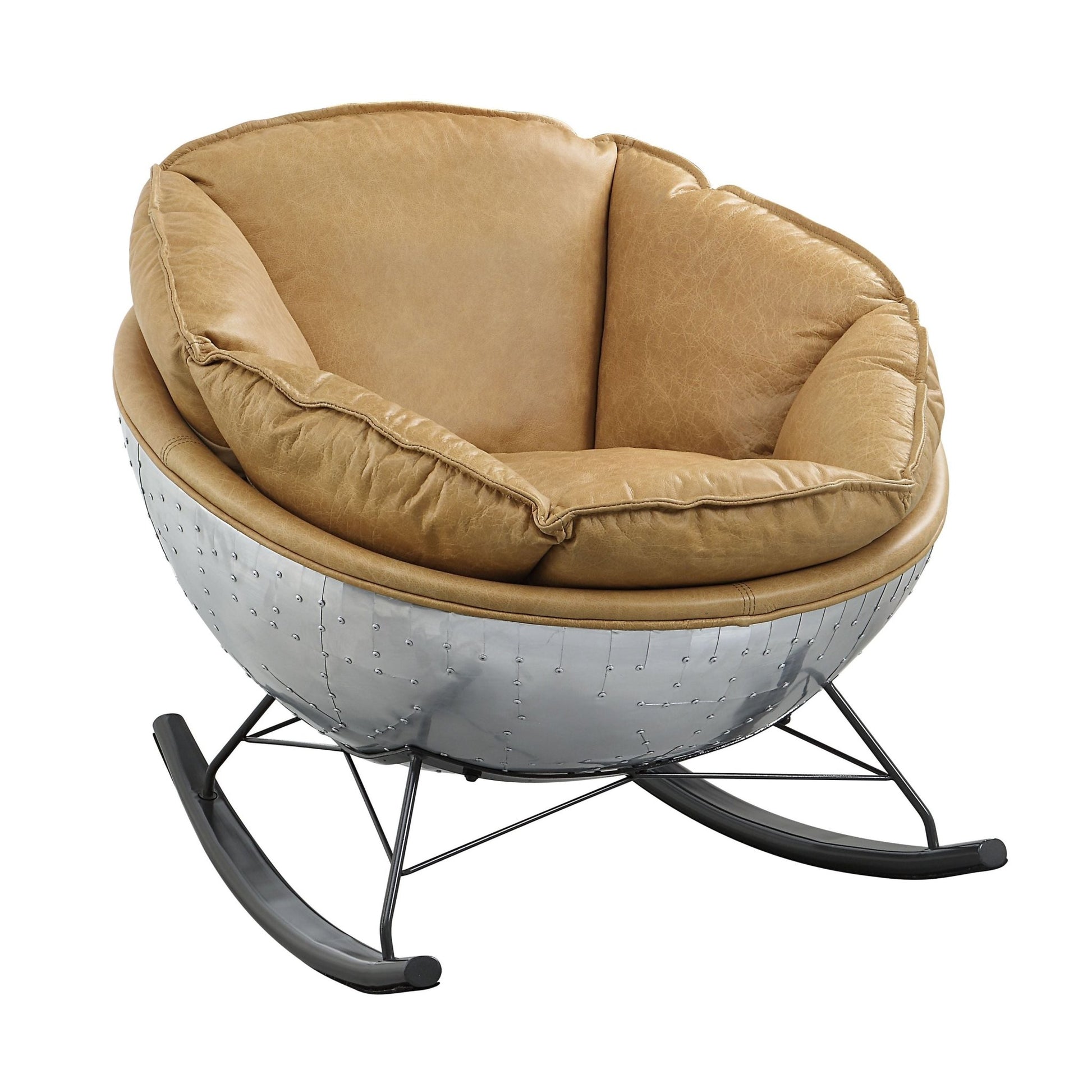 Morocco Brown Top Grain Leather Rocking Chair with Aluminum Base - 1st Choice Furniture Direct