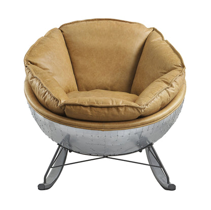 Morocco Brown Top Grain Leather Rocking Chair with Aluminum Base - 1st Choice Furniture Direct