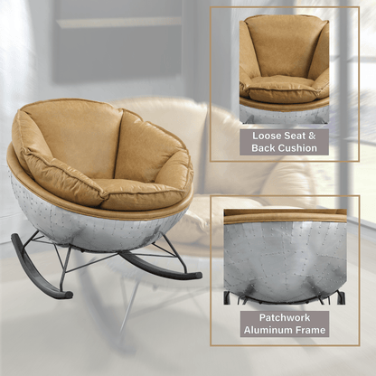 Morocco Brown Top Grain Leather Rocking Chair with Aluminum Base - 1st Choice Furniture Direct