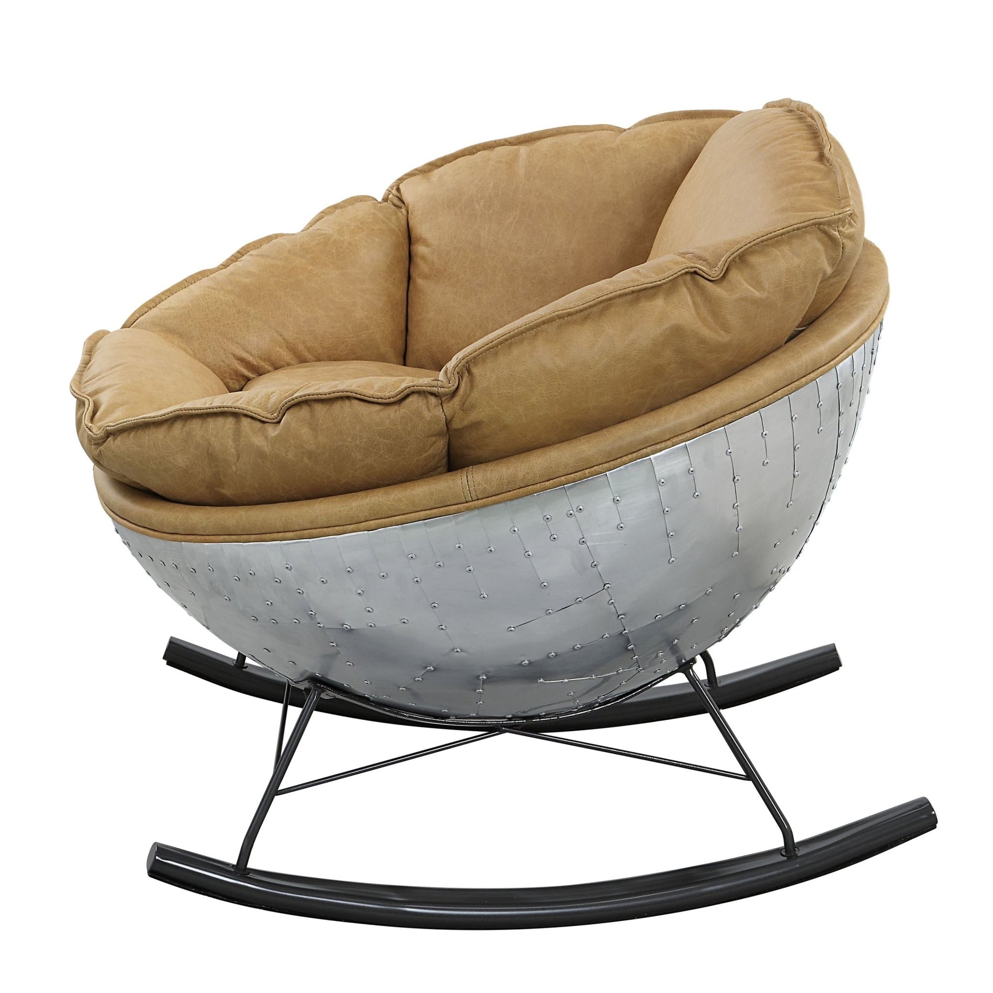 Morocco Brown Top Grain Leather Rocking Chair with Aluminum Base - 1st Choice Furniture Direct