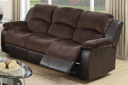 Motion Sofa 1pc Living Room Furniture Chocolate Padded Suede w. Faux Leather Plush Cushion 3 - Seat Couch - 1st Choice Furniture Direct