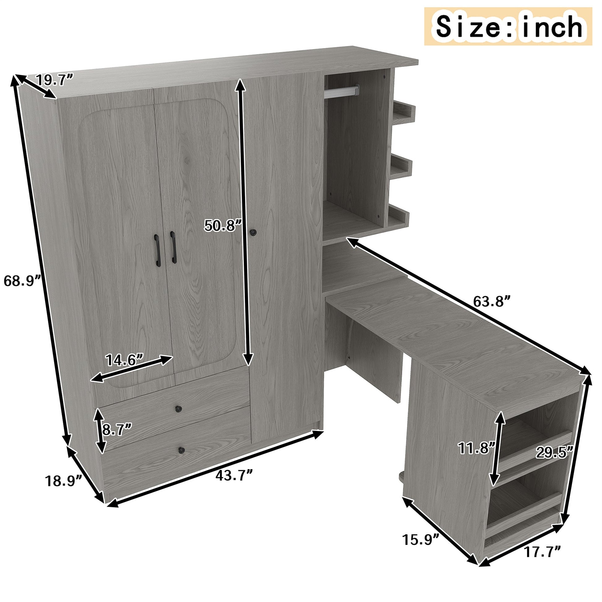 Multifunctional Wardrobe Closet with Fold-Out Desk & Storage Drawers - 1st Choice Furniture Direct