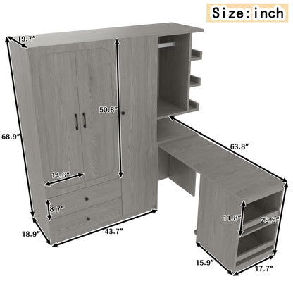 Multifunctional Wardrobe Closet with Fold-Out Desk & Storage Drawers - 1st Choice Furniture Direct