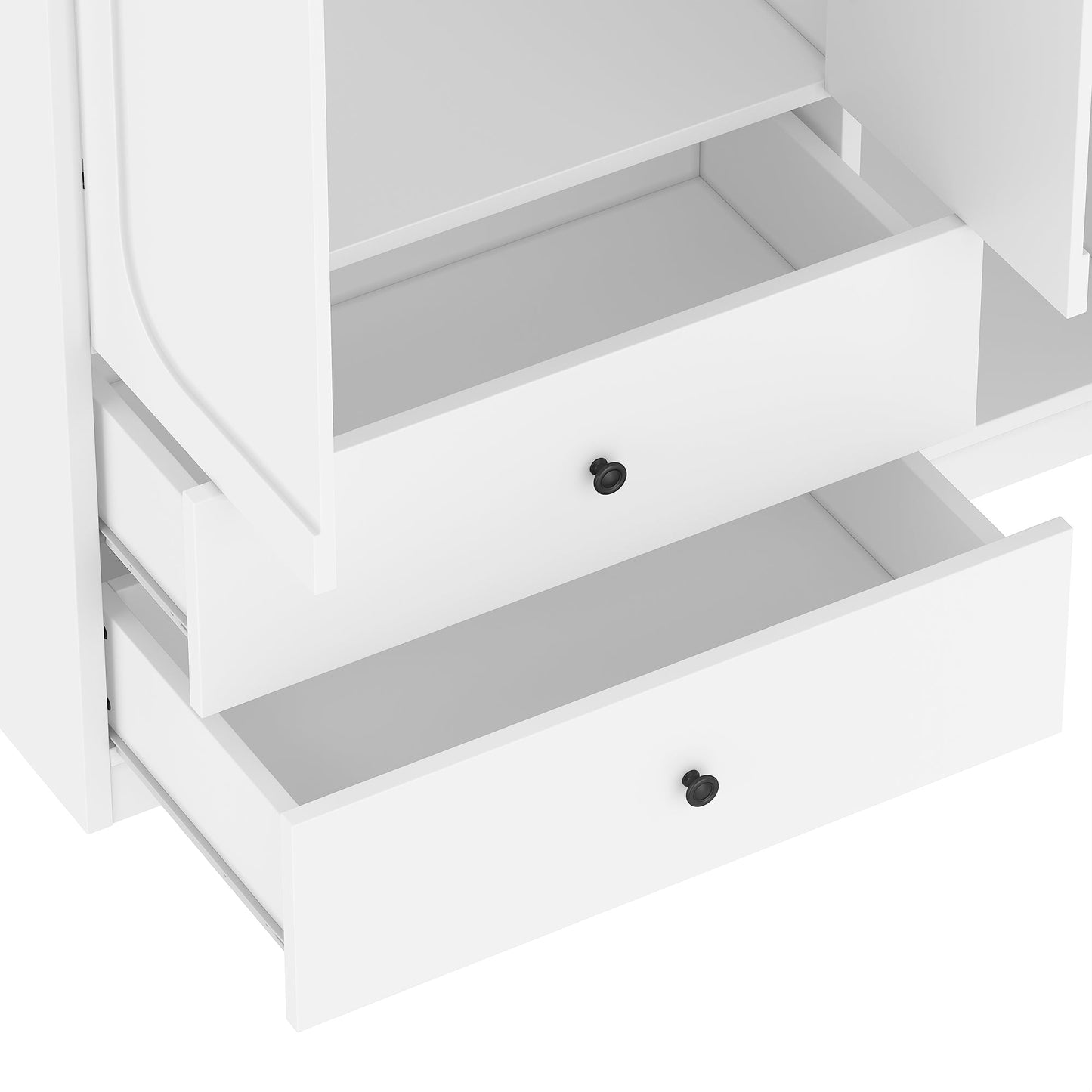 Multifunctional Wardrobe with 2 Doors and Hanging Rod, Wooden clothes closet with Convertible Desk and Storage Drawers, Multi - storage Spaces, for Bedroom, Cloak Room, Laundry, White - 1st Choice Furniture Direct