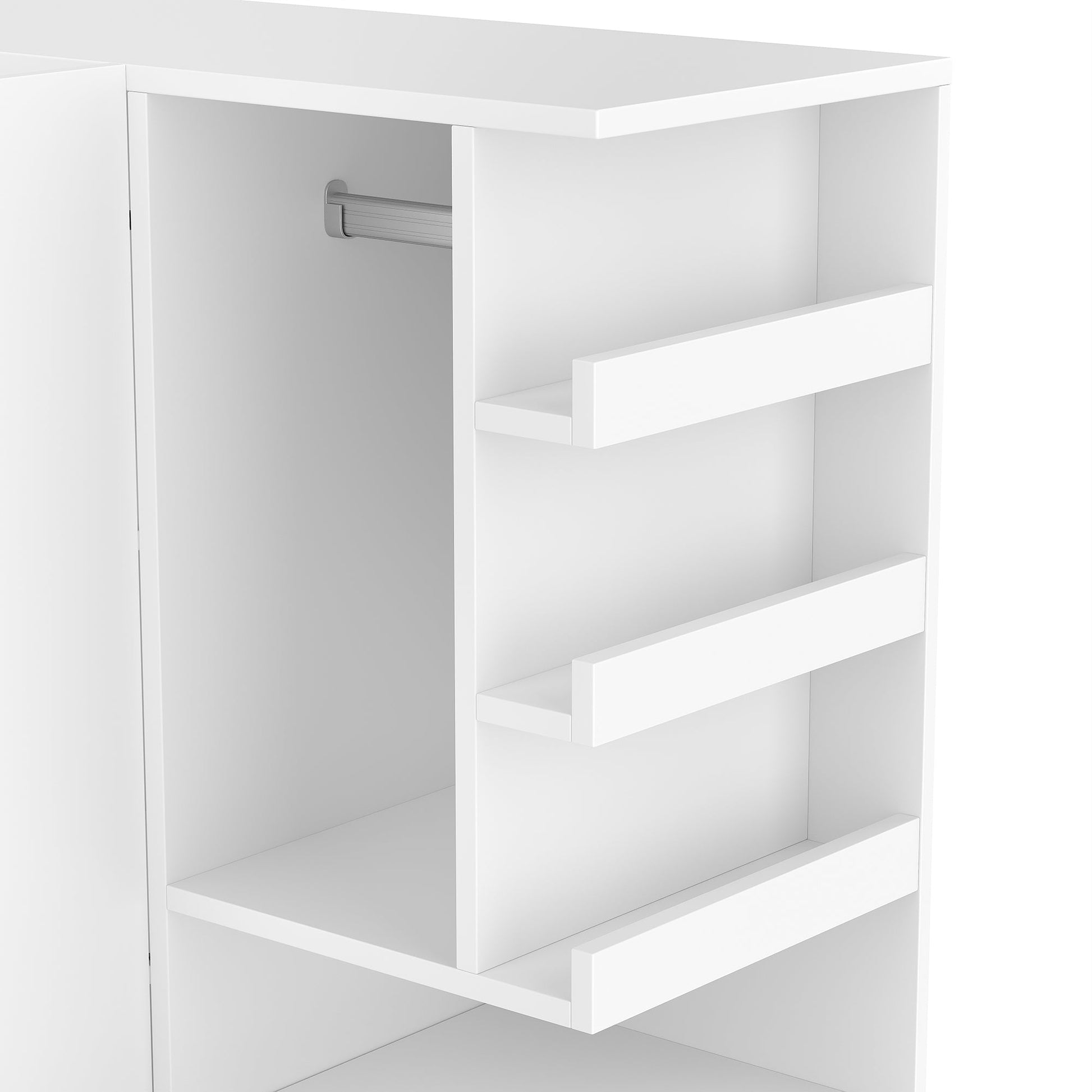 Multifunctional Wardrobe with 2 Doors and Hanging Rod, Wooden clothes closet with Convertible Desk and Storage Drawers, Multi - storage Spaces, for Bedroom, Cloak Room, Laundry, White - 1st Choice Furniture Direct