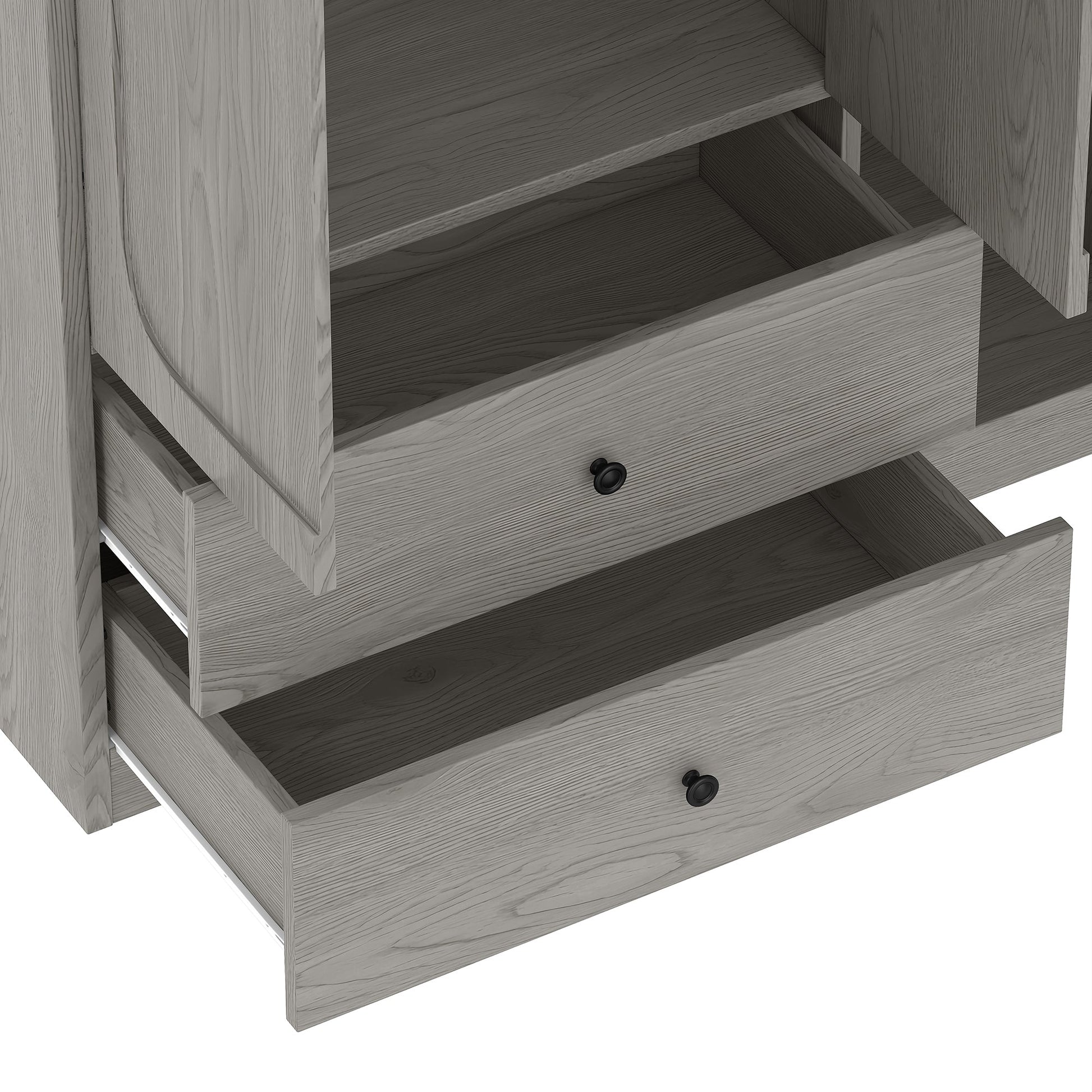 Multifunctional Wardrobe with 2 Doors and Hanging Rod, Wooden clothes closet with Convertible Desk and Storage Drawers, Multi - storage Spaces, for Bedroom, Cloak Room, Laundry, Gray - 1st Choice Furniture Direct