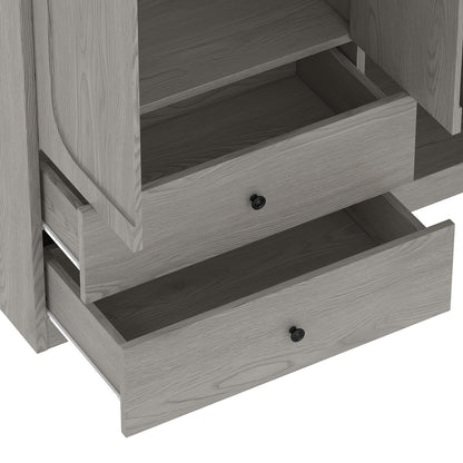 Multifunctional Wardrobe with 2 Doors and Hanging Rod, Wooden clothes closet with Convertible Desk and Storage Drawers, Multi - storage Spaces, for Bedroom, Cloak Room, Laundry, Gray - 1st Choice Furniture Direct