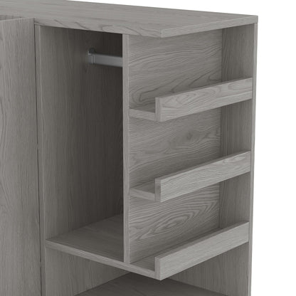 Multifunctional Wardrobe with 2 Doors and Hanging Rod, Wooden clothes closet with Convertible Desk and Storage Drawers, Multi - storage Spaces, for Bedroom, Cloak Room, Laundry, Gray - 1st Choice Furniture Direct