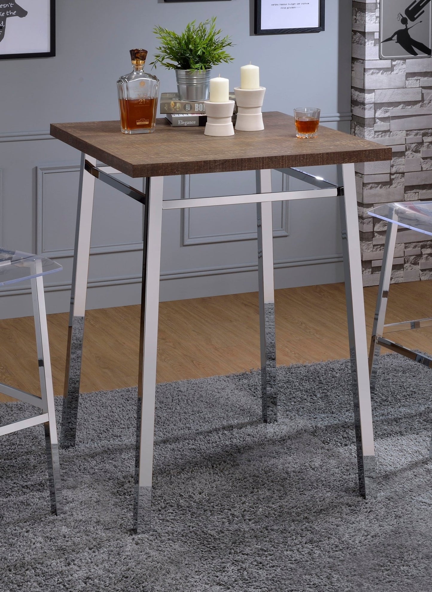 Nadia Oak and Chrome Bar Table - 1st Choice Furniture Direct
