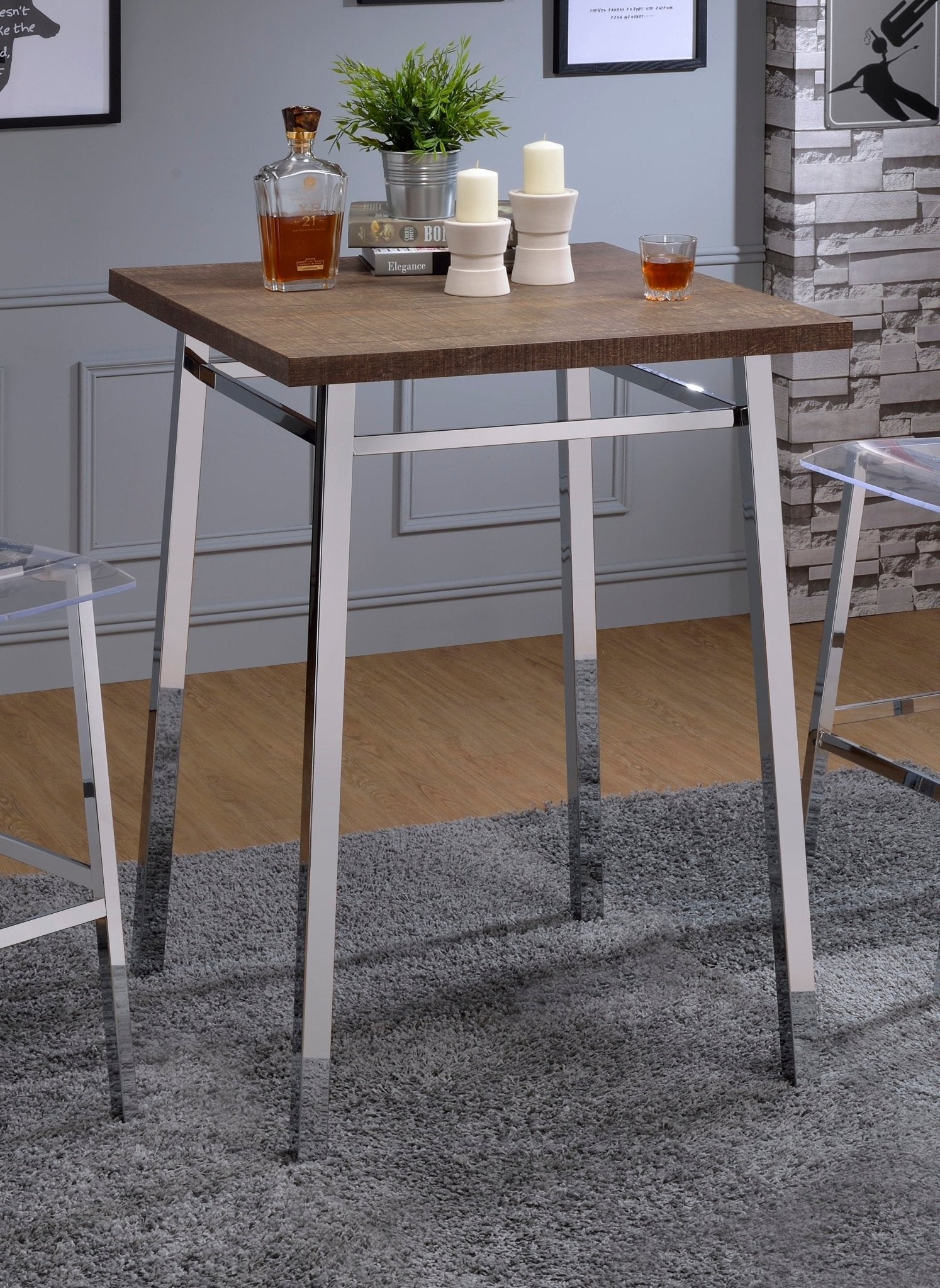 Nadia Oak and Chrome Bar Table - 1st Choice Furniture Direct