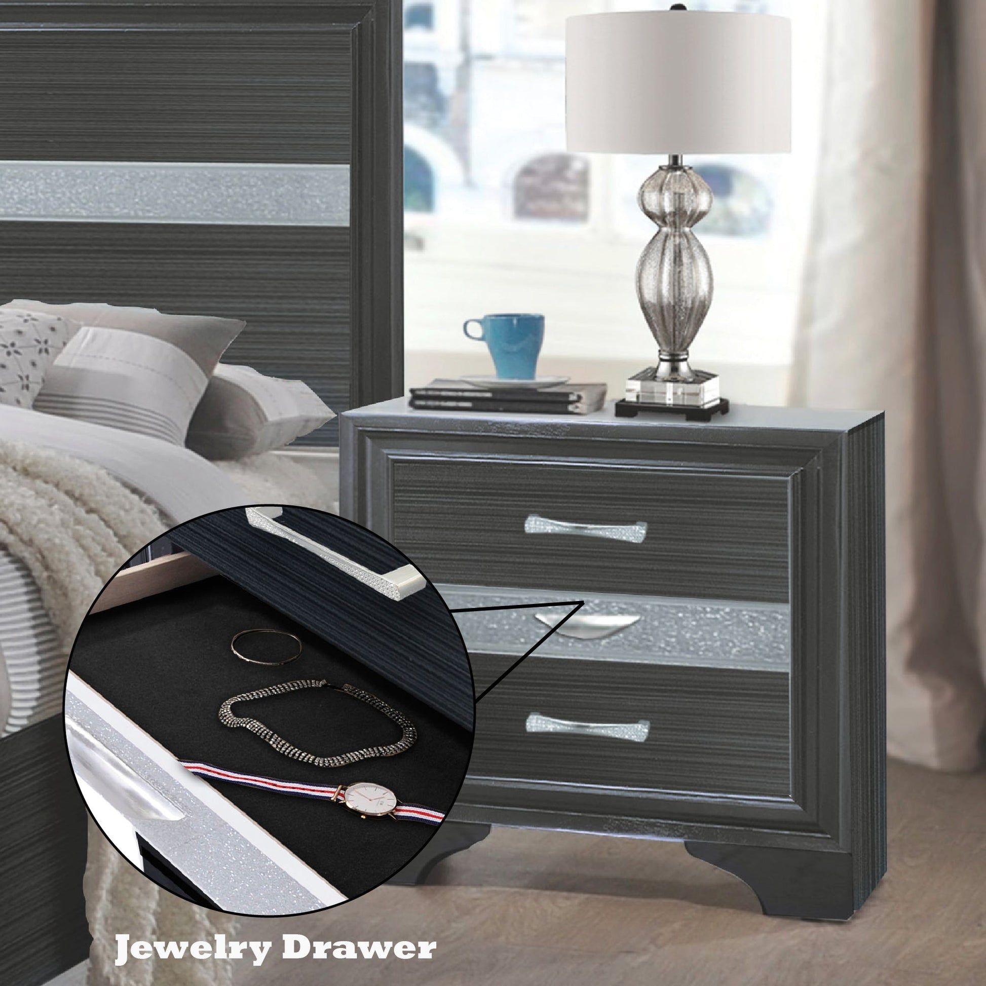 Naima Black Finish Nightstand - 1st Choice Furniture Direct