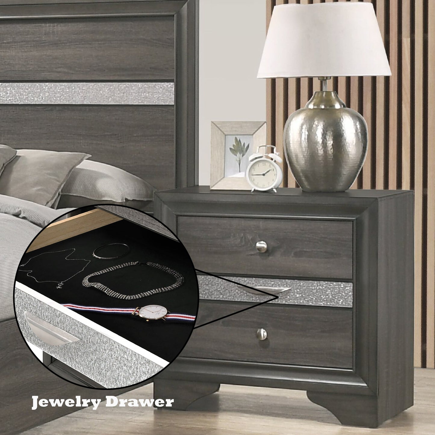 Naima Gray Finish Nightstand - 1st Choice Furniture Direct