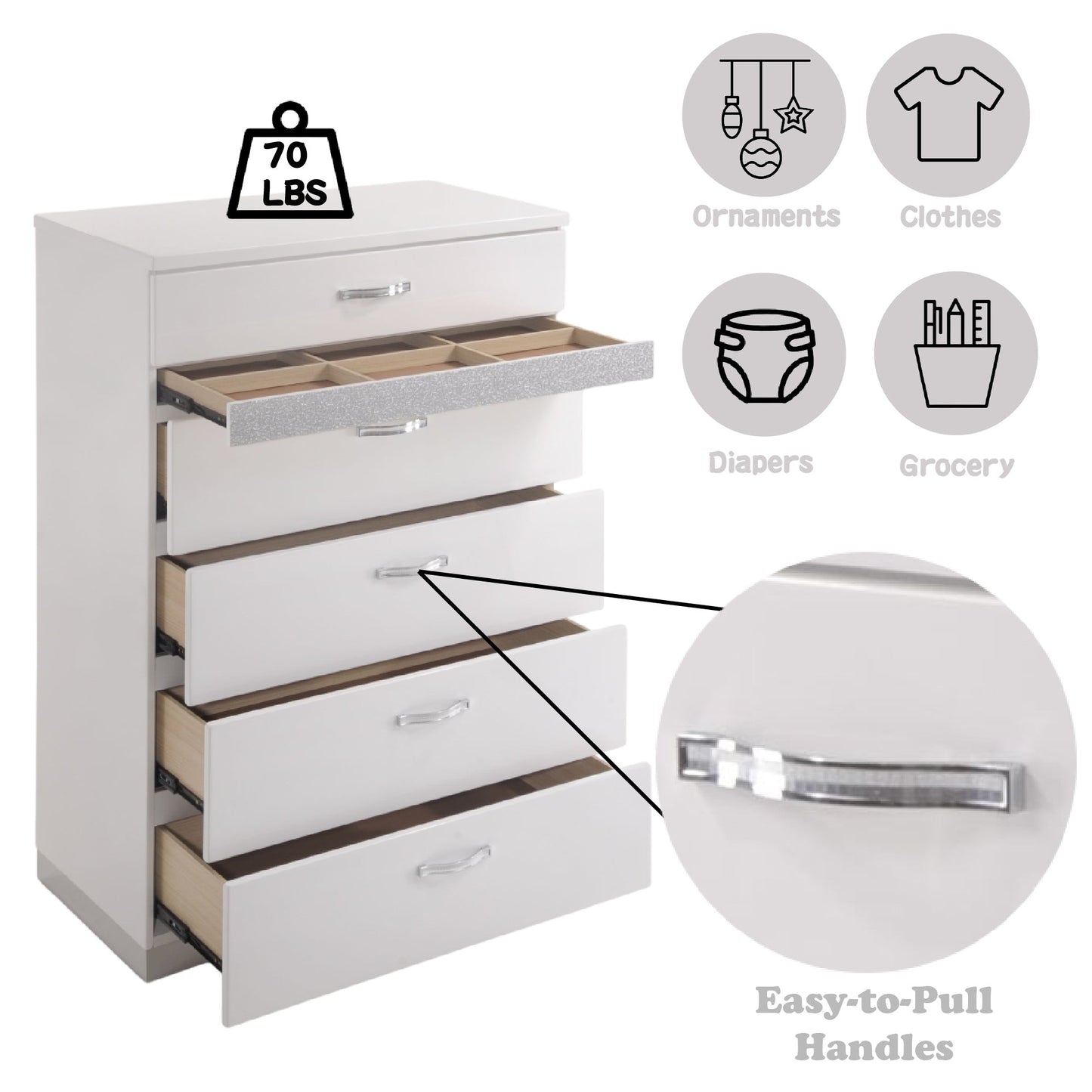 Naima II White High Gloss Finish Chest - 1st Choice Furniture Direct