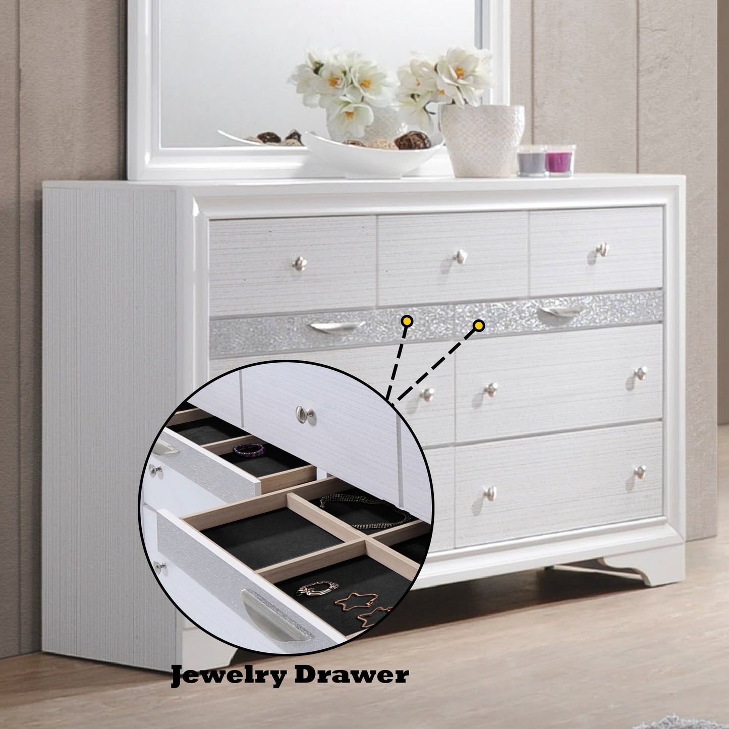 Naima White Finish Dresser - 1st Choice Furniture Direct