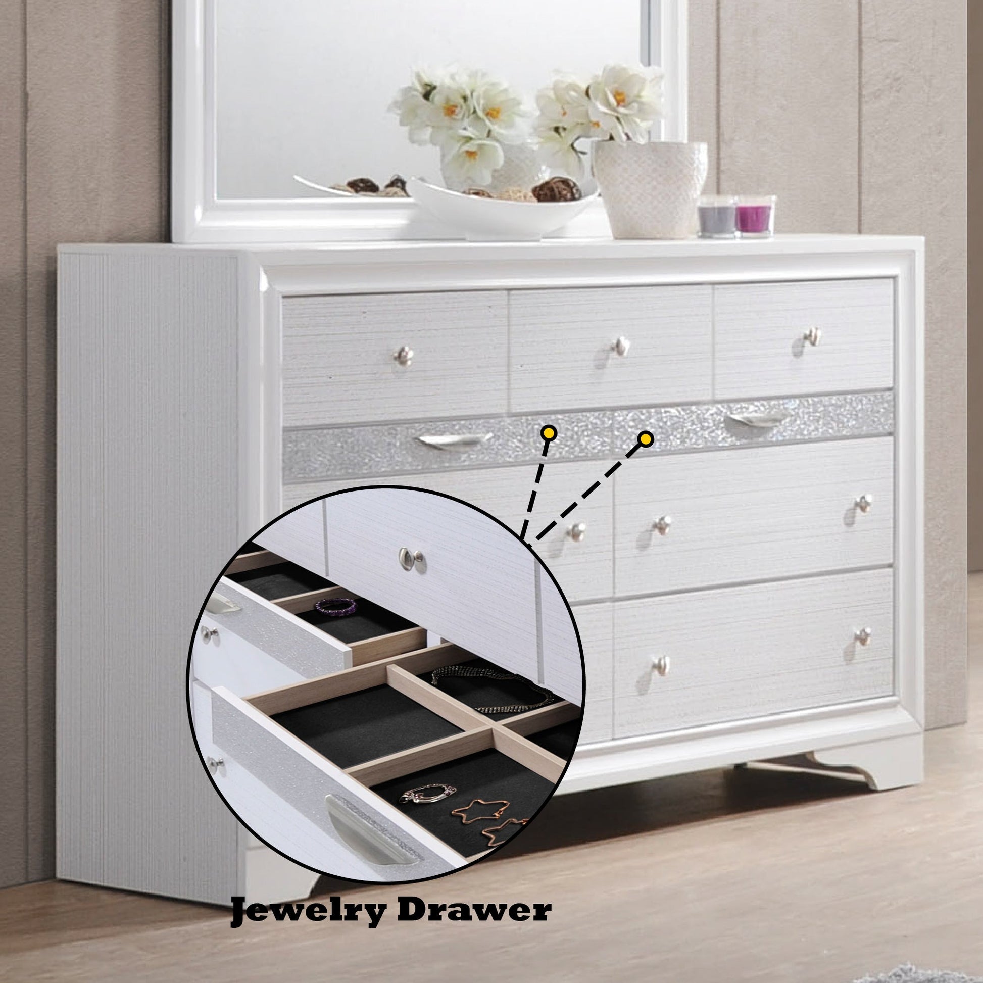 Naima White Finish Dresser - 1st Choice Furniture Direct