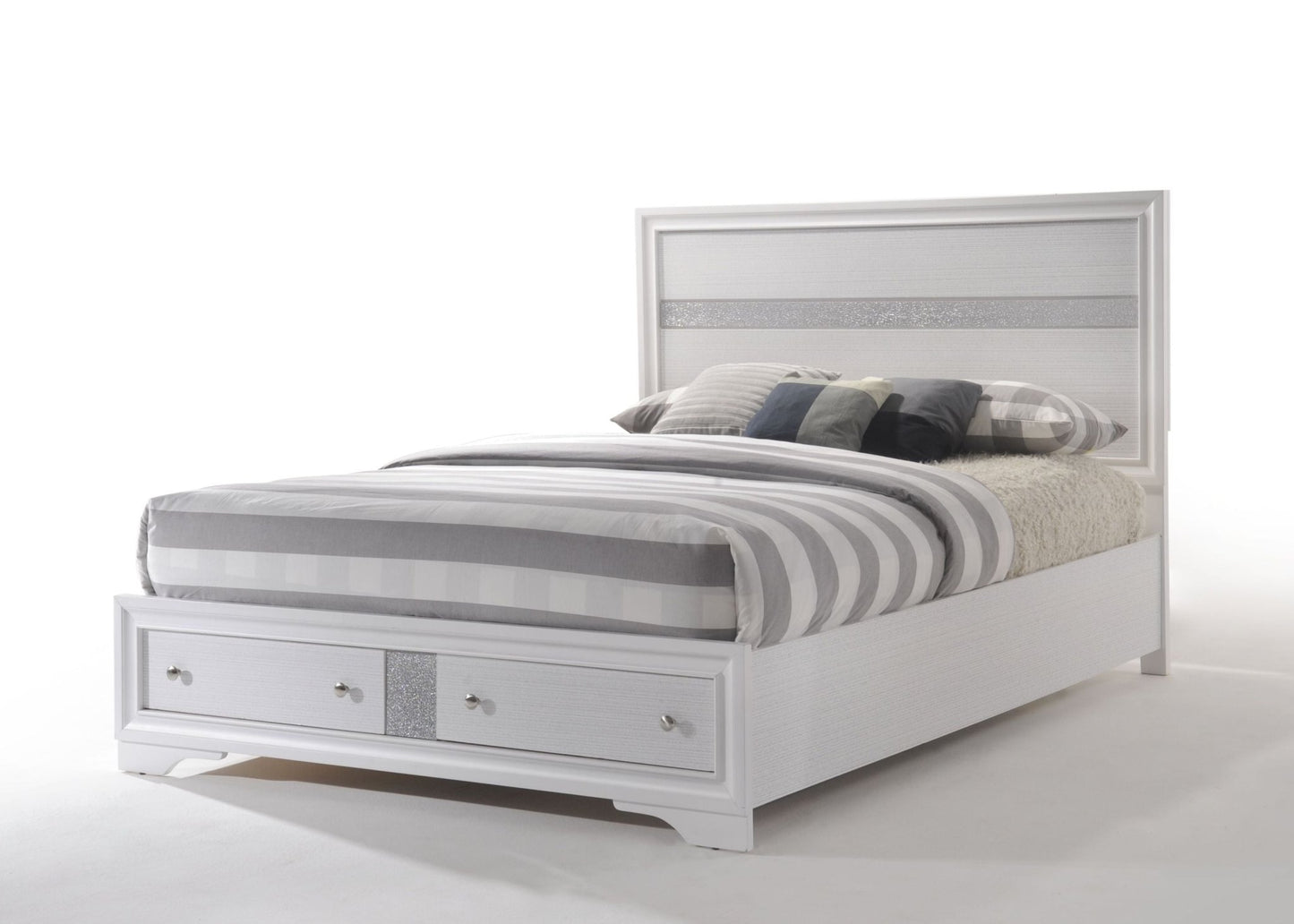 Naima White Finish EK Bed W/Storage - 1st Choice Furniture Direct