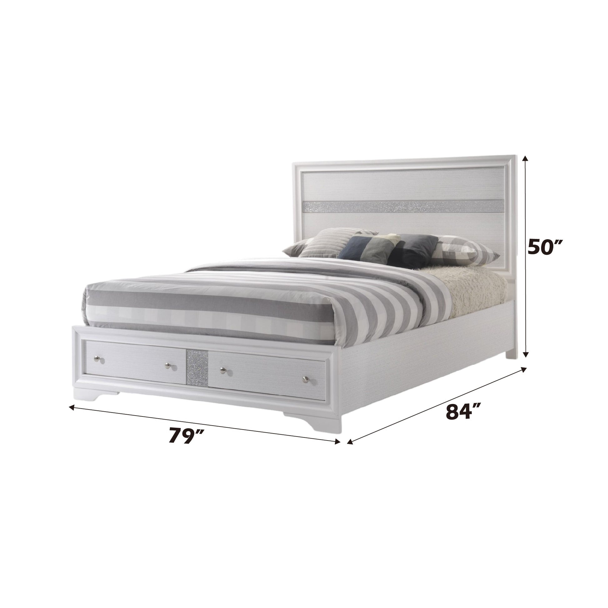 Naima White Finish EK Bed W/Storage - 1st Choice Furniture Direct