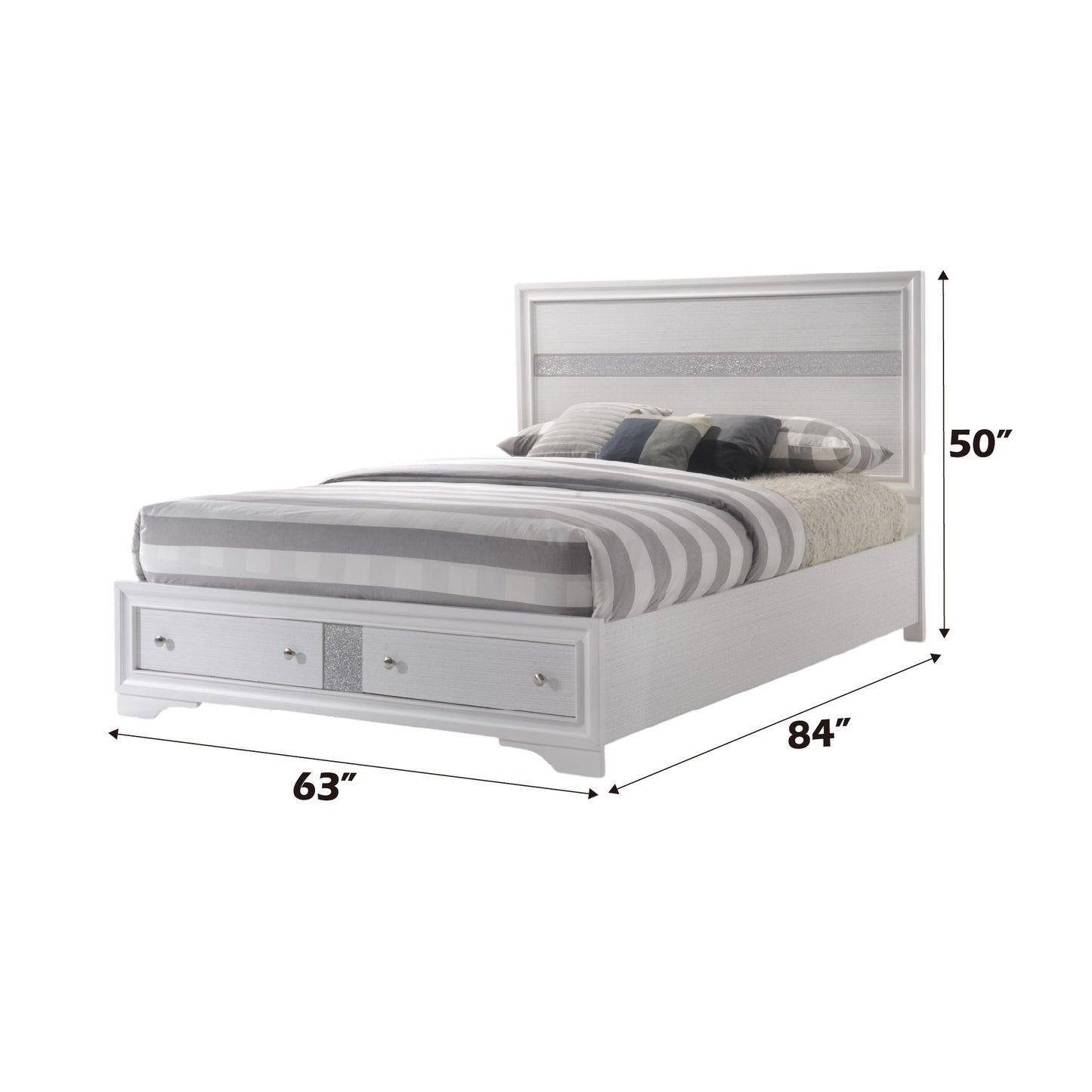 Naima White Finish Queen Bed W/Storage - 1st Choice Furniture Direct
