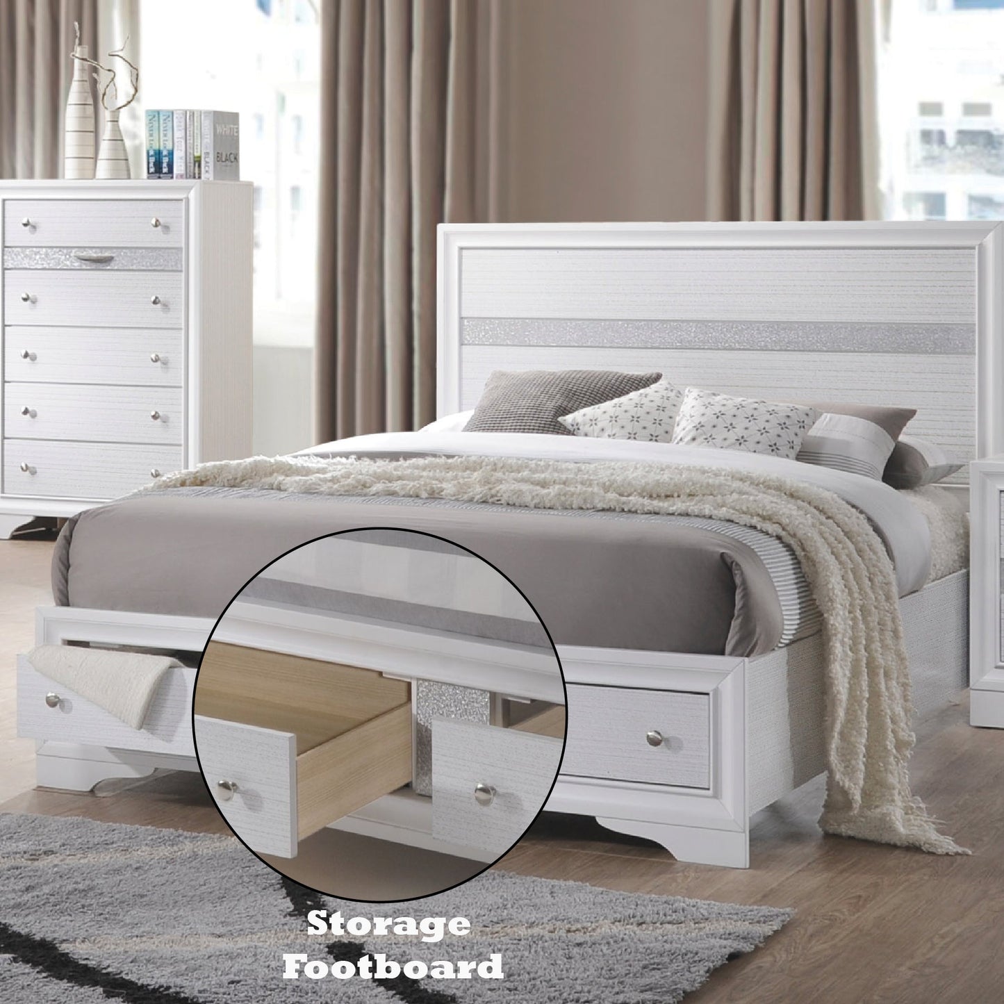Naima White Finish Queen Bed W/Storage - 1st Choice Furniture Direct