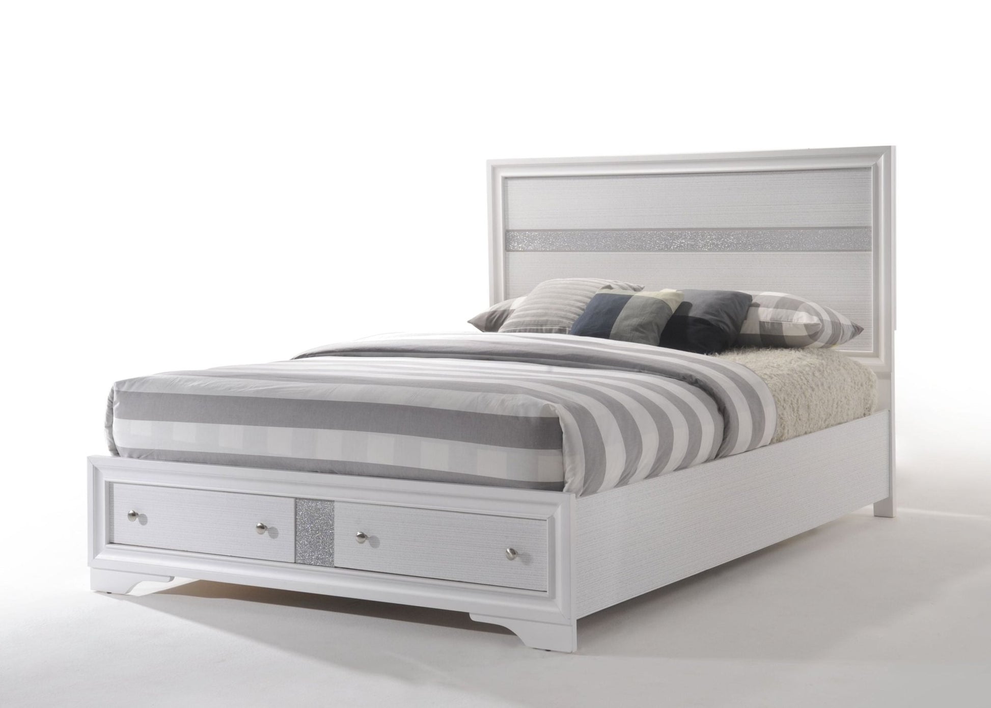 Naima White Finish Queen Bed W/Storage - 1st Choice Furniture Direct