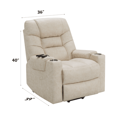 Nairi Ivory Leather Aire Power Recliner W/Lift & Heating & Massage - 1st Choice Furniture Direct