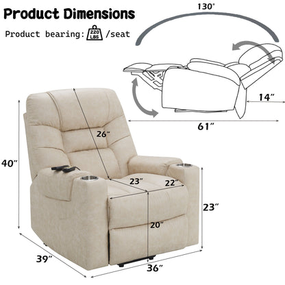 Nairi Ivory Leather Aire Power Recliner W/Lift & Heating & Massage - 1st Choice Furniture Direct
