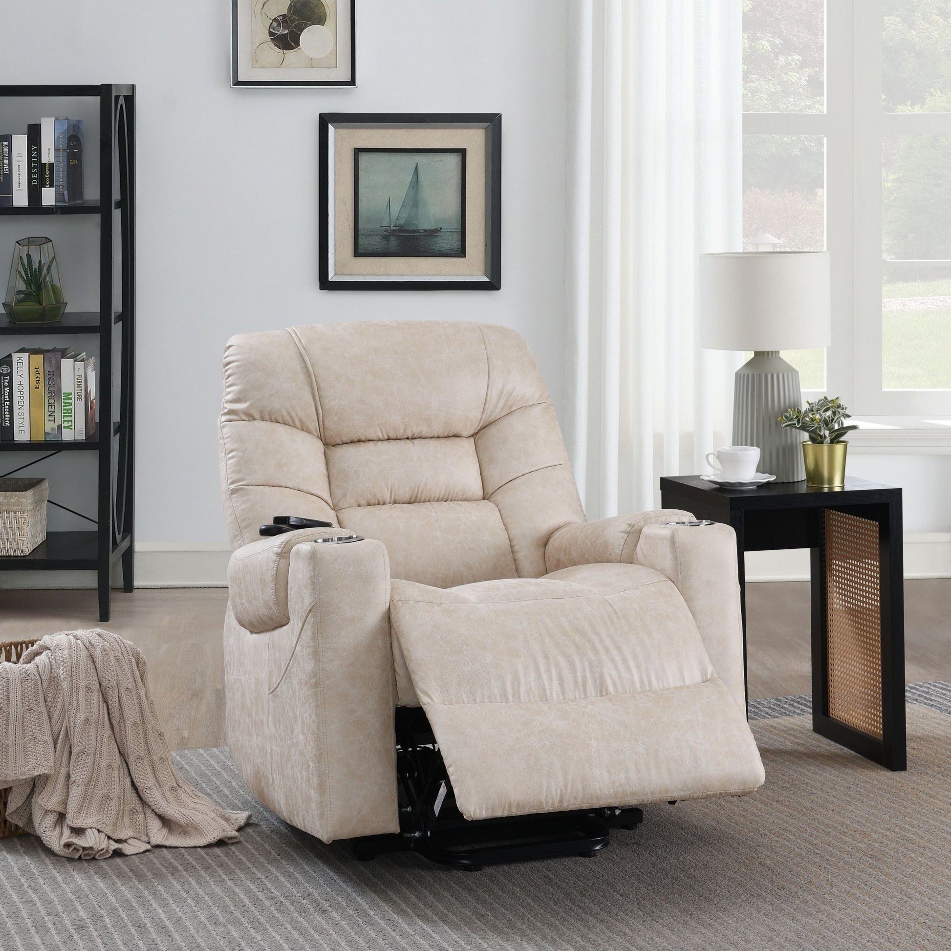 Nairi Ivory Leather Aire Power Recliner W/Lift & Heating & Massage - 1st Choice Furniture Direct