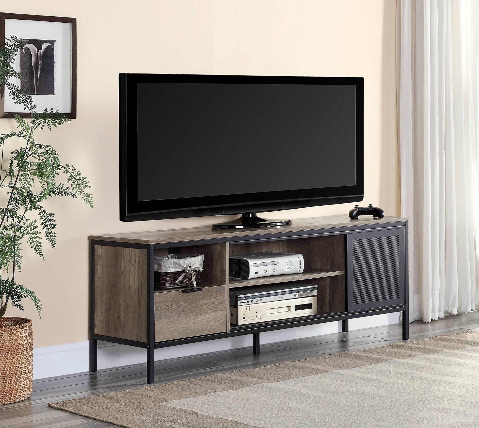 Nantan Rustic Oak & Black Finish TV Stand - 1st Choice Furniture Direct