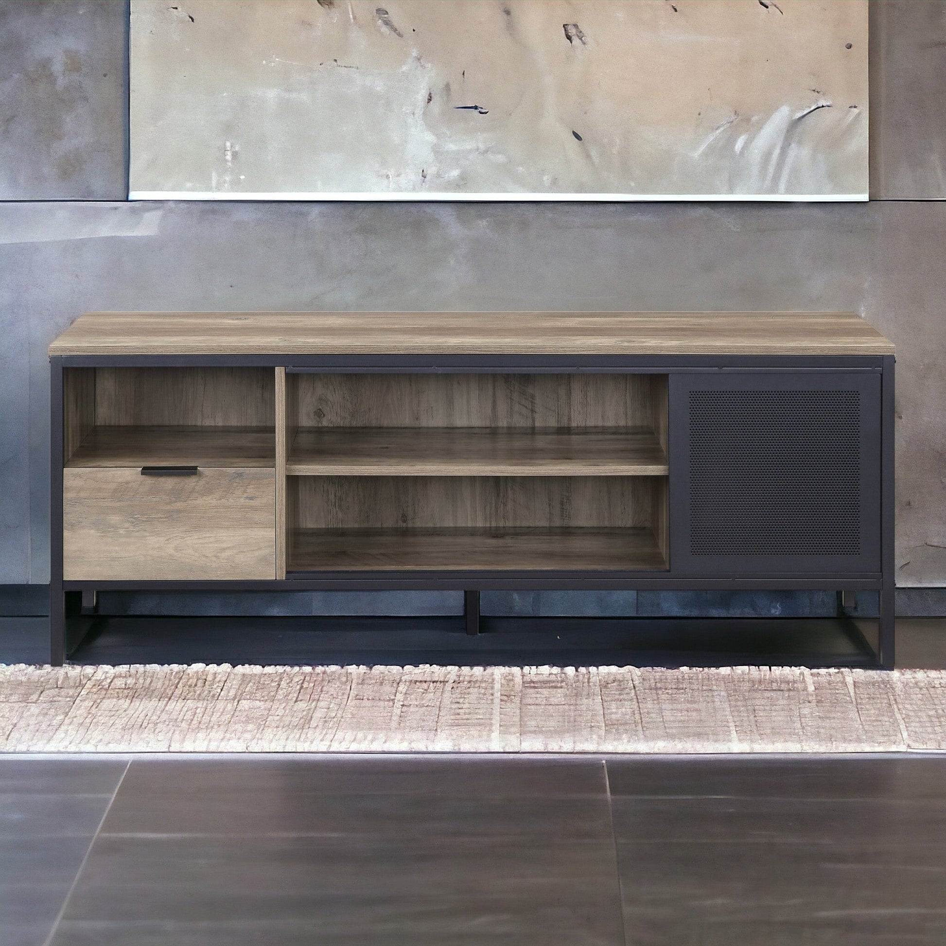 Nantan Rustic Oak & Black Finish TV Stand - 1st Choice Furniture Direct