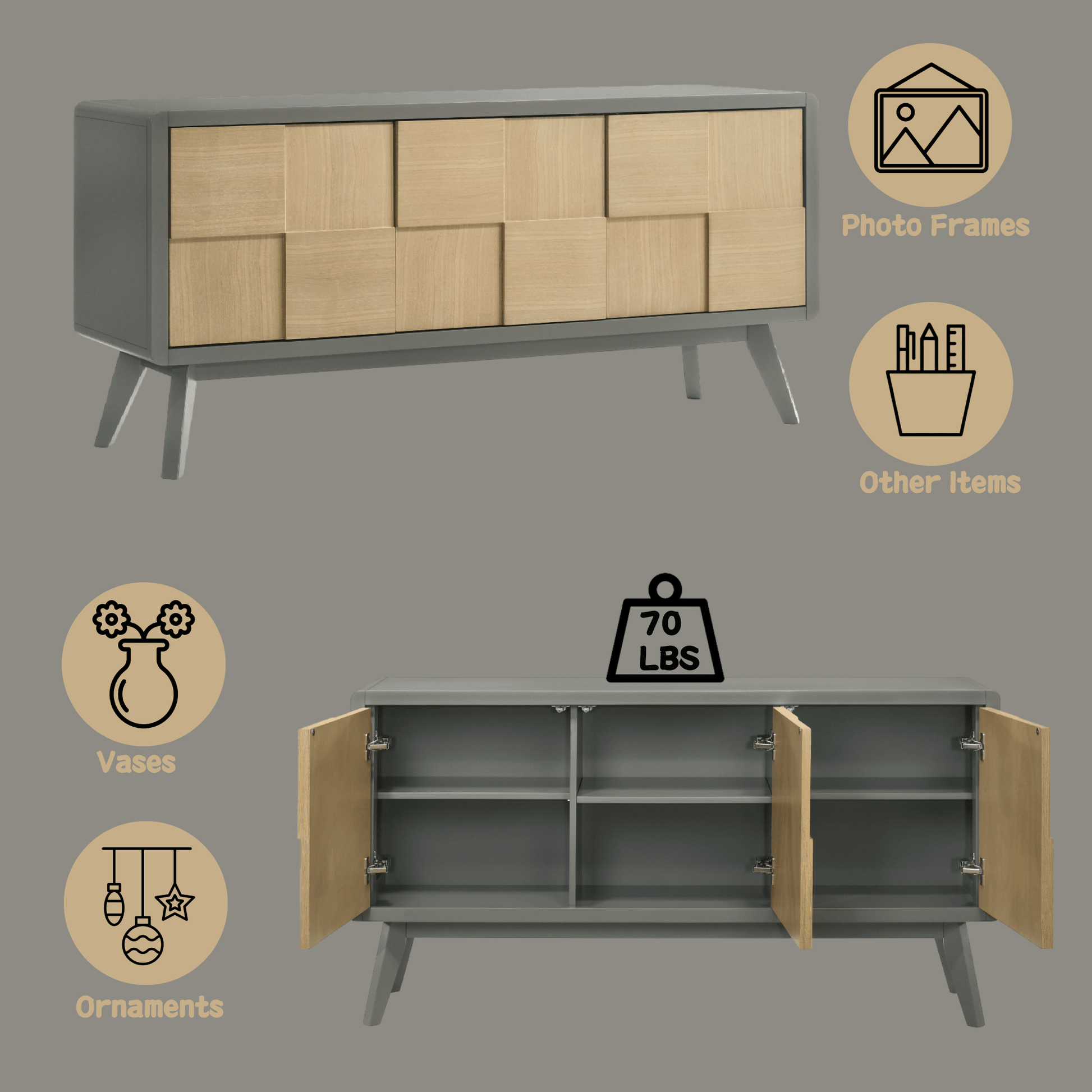 Natural & Gray Dining Server with Storage - 1st Choice Furniture Direct