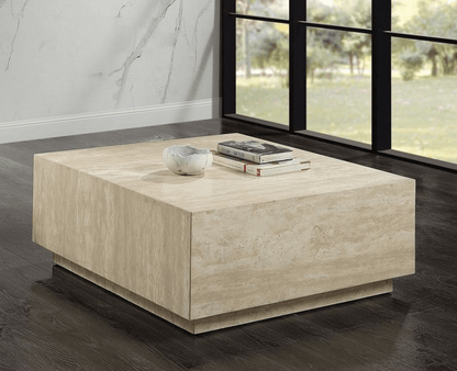 Natural Travertine Square Coffee Table | Beige Stone Coffee Table - 1st Choice Furniture Direct
