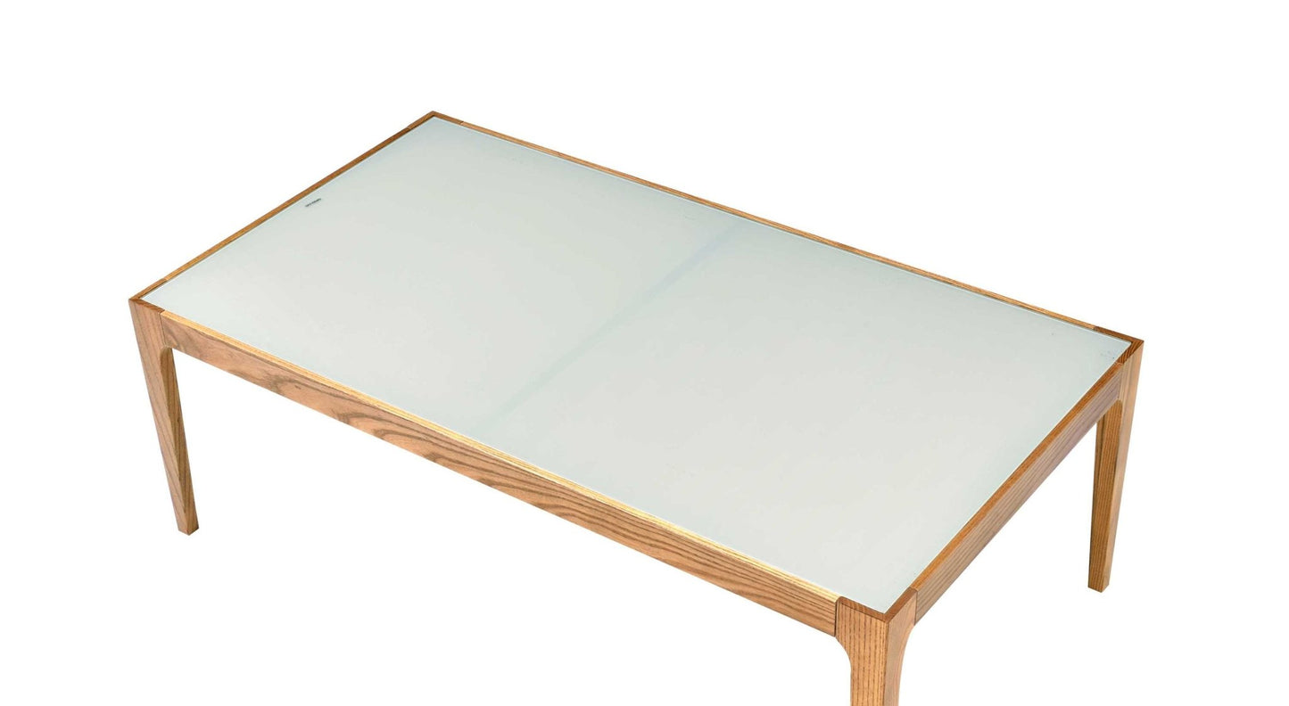 Natural Wood Coffee Table with Frosted Tempered Glass Top - 1st Choice Furniture Direct