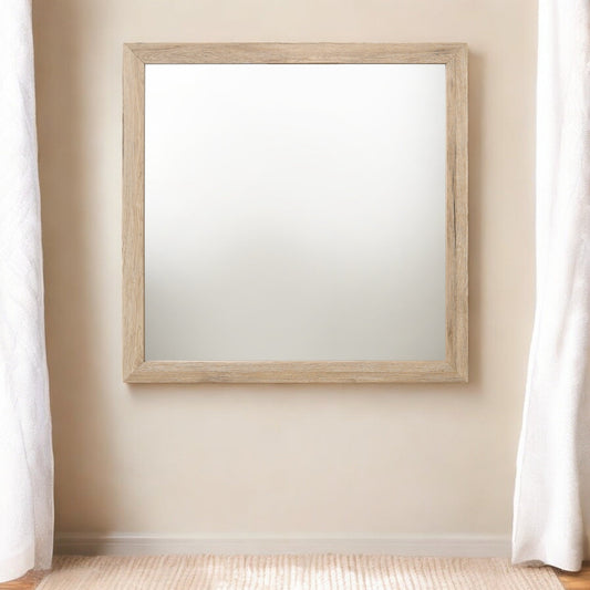 Natural Wood Framed Square Mirror with Decorative Molding Trim - 1st Choice Furniture Direct