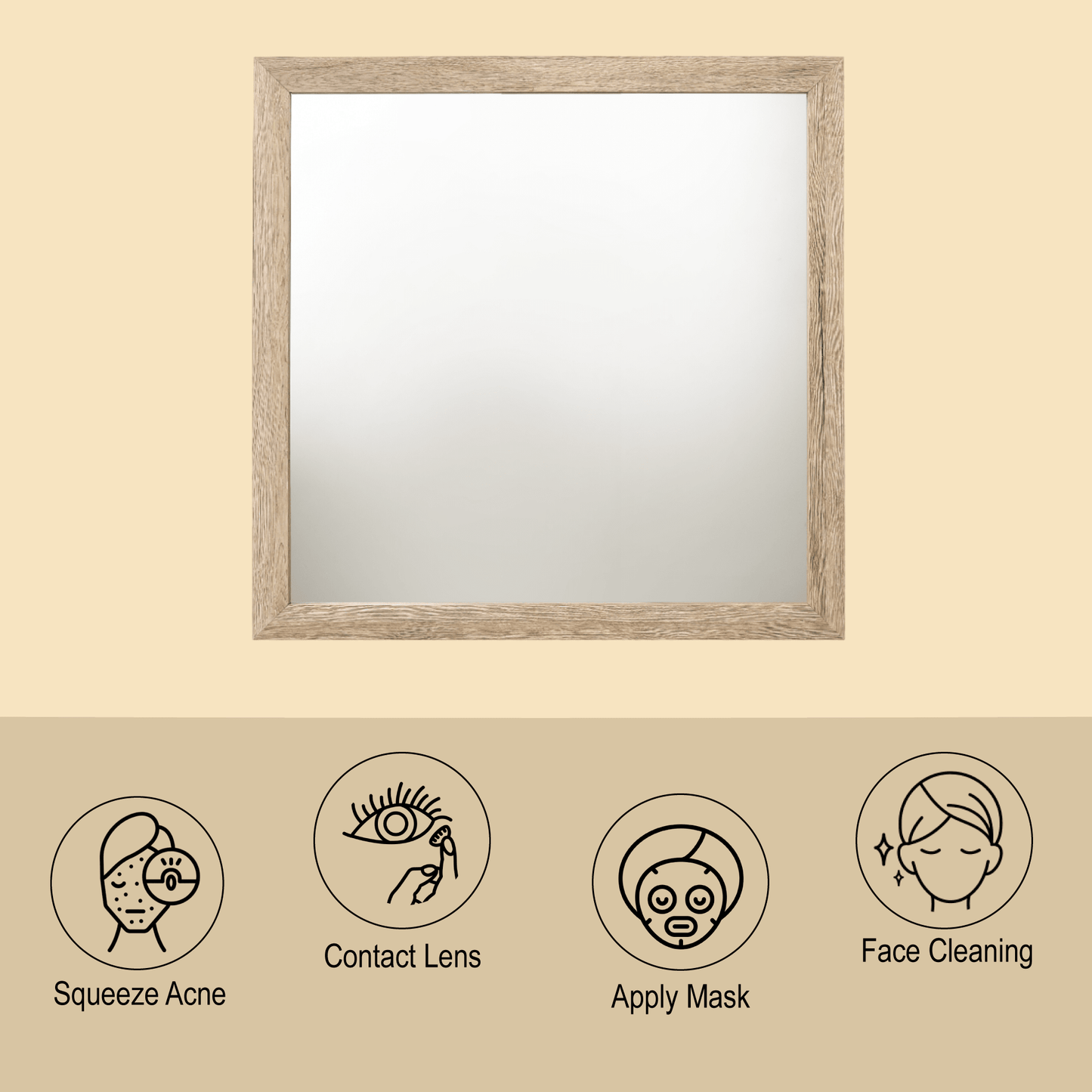 Natural Wood Framed Square Mirror with Decorative Molding Trim - 1st Choice Furniture Direct