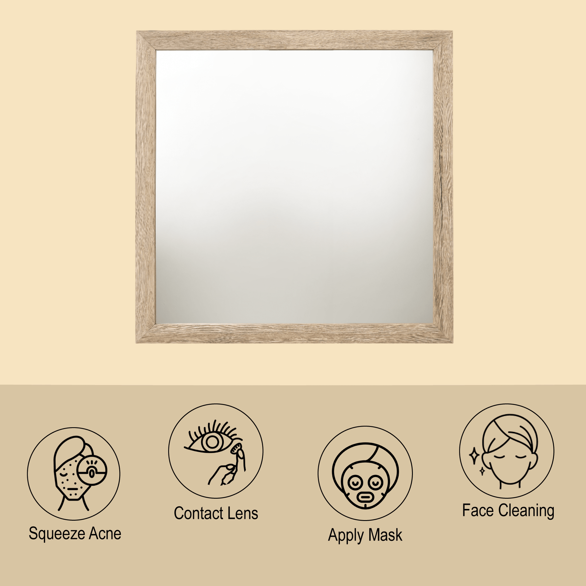 Natural Wood Framed Square Mirror with Decorative Molding Trim - 1st Choice Furniture Direct