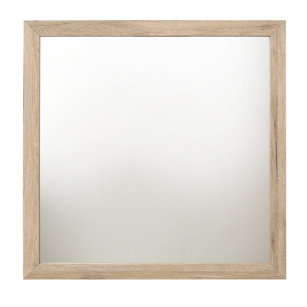 Natural Wood Framed Square Mirror with Decorative Molding Trim - 1st Choice Furniture Direct