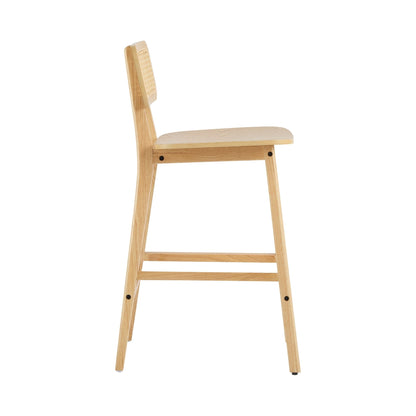 Natural Wood & Rattan Bar Stools Set of 2 | Modern Coastal Counter Chairs with Woven Back - 1st Choice Furniture Direct
