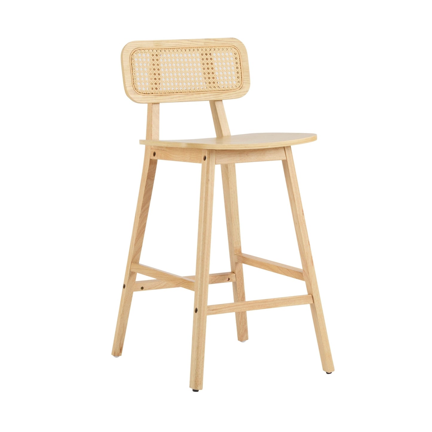 Natural Wood & Rattan Bar Stools Set of 2 | Modern Coastal Counter Chairs with Woven Back - 1st Choice Furniture Direct