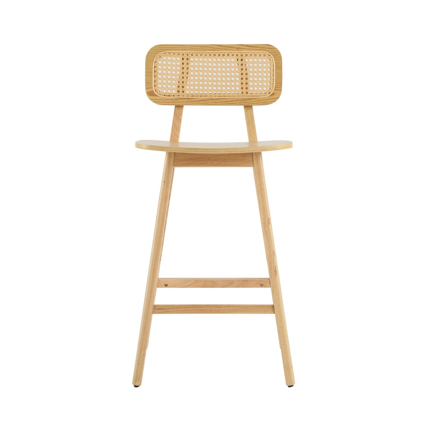 Natural Wood & Rattan Bar Stools Set of 2 | Modern Coastal Counter Chairs with Woven Back - 1st Choice Furniture Direct