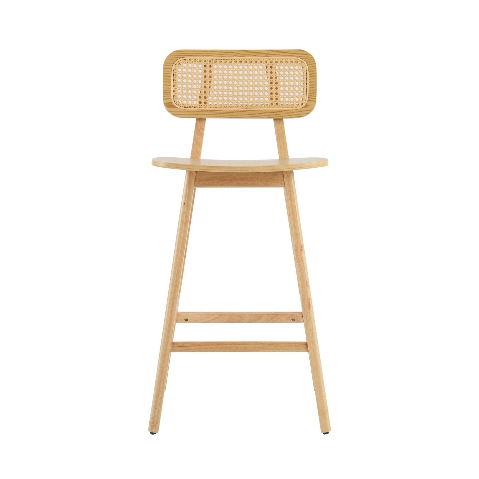 Natural Wood & Rattan Bar Stools Set of 2 | Modern Coastal Counter Chairs with Woven Back - 1st Choice Furniture Direct