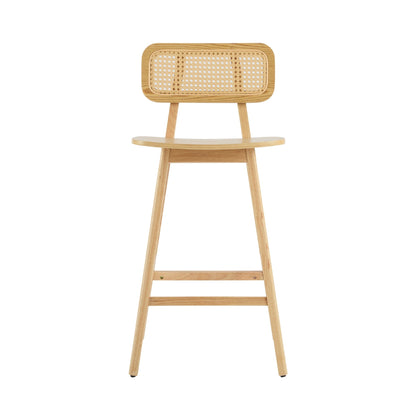 Natural Wood & Rattan Bar Stools Set of 2 | Modern Coastal Counter Chairs with Woven Back - 1st Choice Furniture Direct