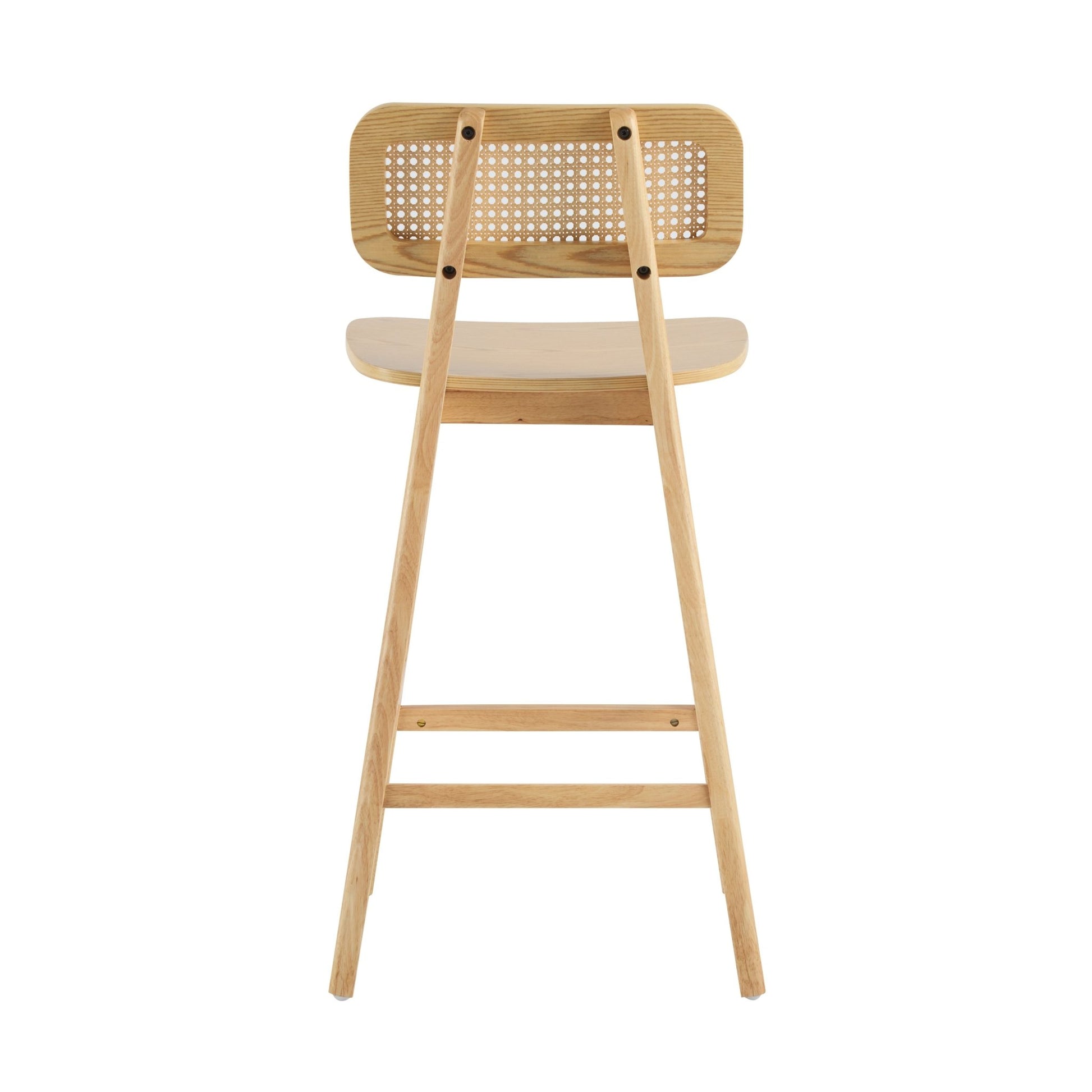Natural Wood & Rattan Bar Stools Set of 2 | Modern Coastal Counter Chairs with Woven Back - 1st Choice Furniture Direct
