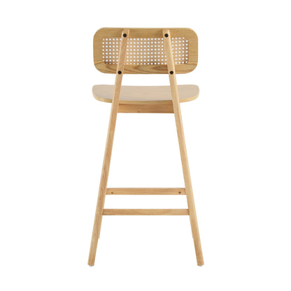 Natural Wood & Rattan Bar Stools Set of 2 | Modern Coastal Counter Chairs with Woven Back - 1st Choice Furniture Direct