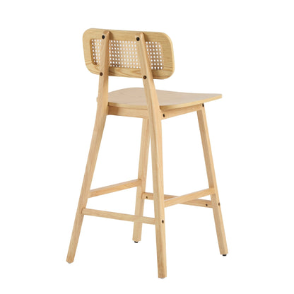 Natural Wood & Rattan Bar Stools Set of 2 | Modern Coastal Counter Chairs with Woven Back - 1st Choice Furniture Direct